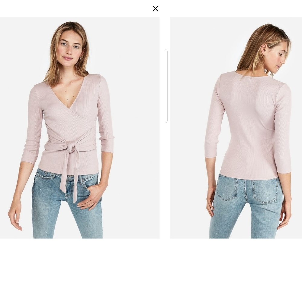 Express Ribbed Wrap Front Tie Top